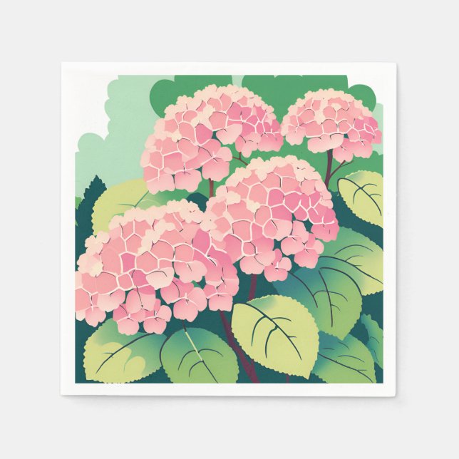 Pink Hydrangea Floral Elegant Garden Napkins (Front)