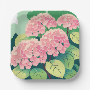 Pink Hydrangea Floral Elegant Garden Paper Plates