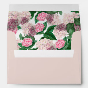Pink Hydrangea Floral Greenery  5x7 Wedding Invite Envelope