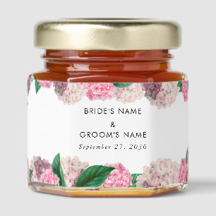 Pink Hydrangea Floral Greenery Modern Wedding Honey Jar Favors