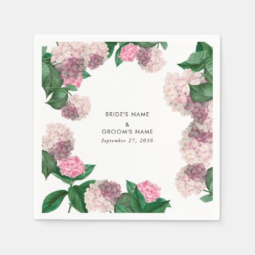 Pink Hydrangea Floral Greenery Modern Wedding Napkins