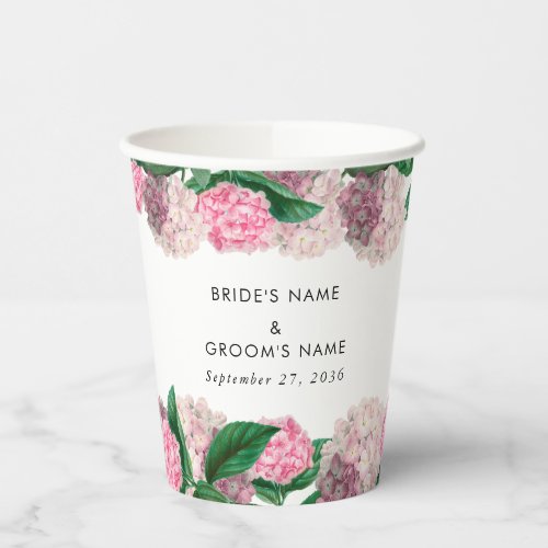 Pink Hydrangea Floral Greenery Modern Wedding Paper Cups
