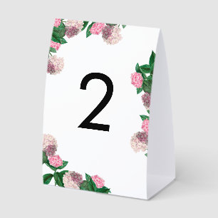 Pink Hydrangea Floral Greenery Modern Wedding Paper Table Tent