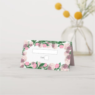 Pink Hydrangea Floral Greenery Modern Wedding Place Card