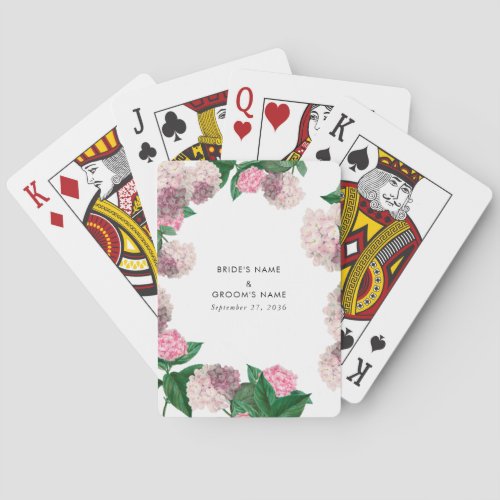 Pink Hydrangea Floral Greenery Modern Wedding Poker Cards