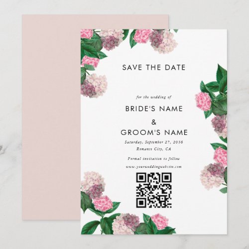 Pink Hydrangea Floral Greenery Modern Wedding Save The Date