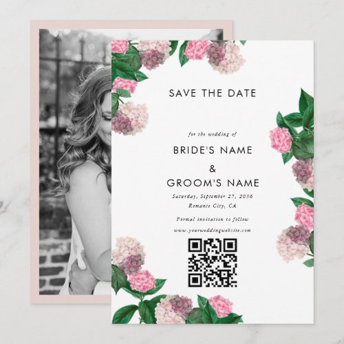 Pink Hydrangea Floral Greenery Photo Wedding Save The Date