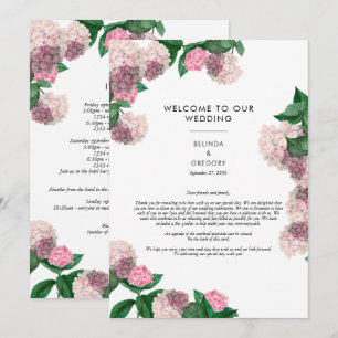 Pink Hydrangea Floral Greenery Wedding Itinerary  Program