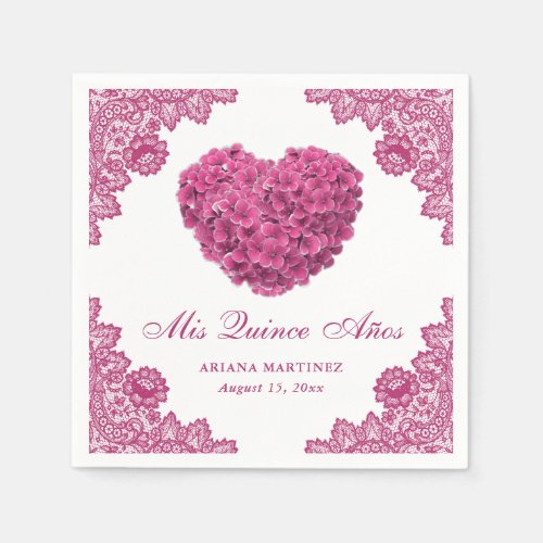 Pink Hydrangea Floral Heart Quinceaera Napkins