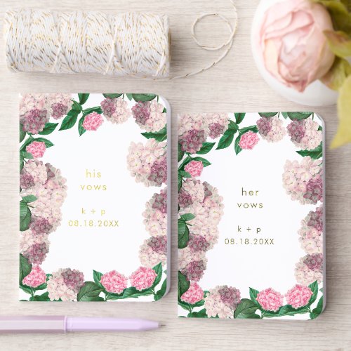 Pink Hydrangea Floral His Her Bride Groom Wedding Foil Vow Books