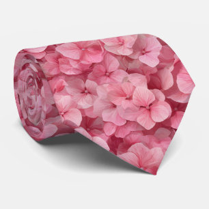 Pink Hydrangea Floral Pattern Neck Tie