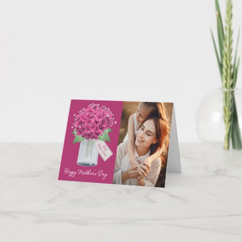 Pink Hydrangea Floral Photo Happy Mothers Day Card