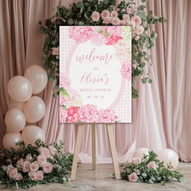 Pink Hydrangea Floral Plaid Bridal Shower Foam Board (Creator Uploaded)