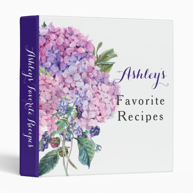 Pink Hydrangea Floral Recipe Binder (Front/Spine)