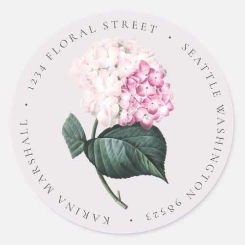 Pink Hydrangea Floral Return Address Sticker Label