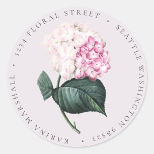 Pink Hydrangea Floral Return Address Sticker Label