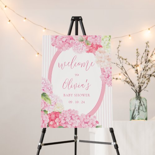 Pink Hydrangea Floral Stripe Baby Shower Foam Board