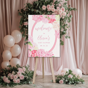 Pink Hydrangea Floral Stripe Baby Shower Foam Board