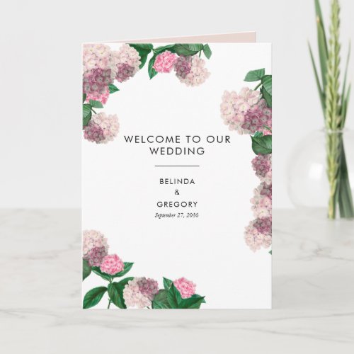 Pink Hydrangea Floral Wedding Order of Service Program