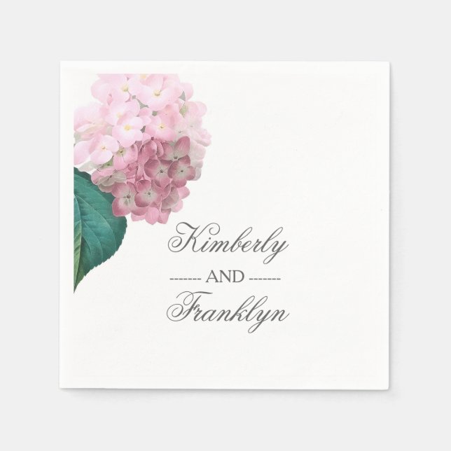 Pink Hydrangea Floral Wedding Paper Napkins (Front)