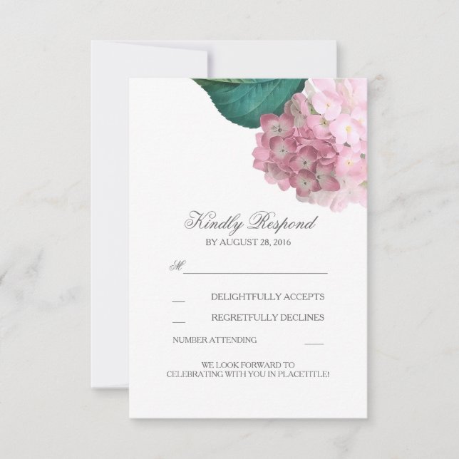 Pink Hydrangea Floral Wedding RSVP Cards (Front)