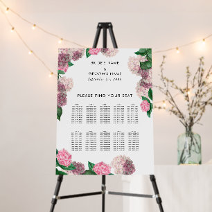 Pink Hydrangea Floral Wedding Seating Chart Foam Board