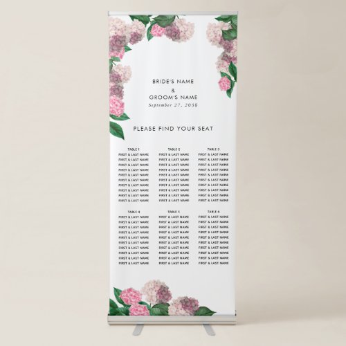Pink Hydrangea Floral Wedding Seating Chart Retractable Banner