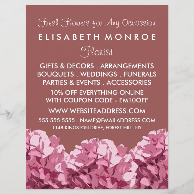 Pink Hydrangea, Floristry Advertising Flyer (Front)