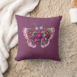 Pink Hydrangea Flower Butterfly Collage Throw Pillow