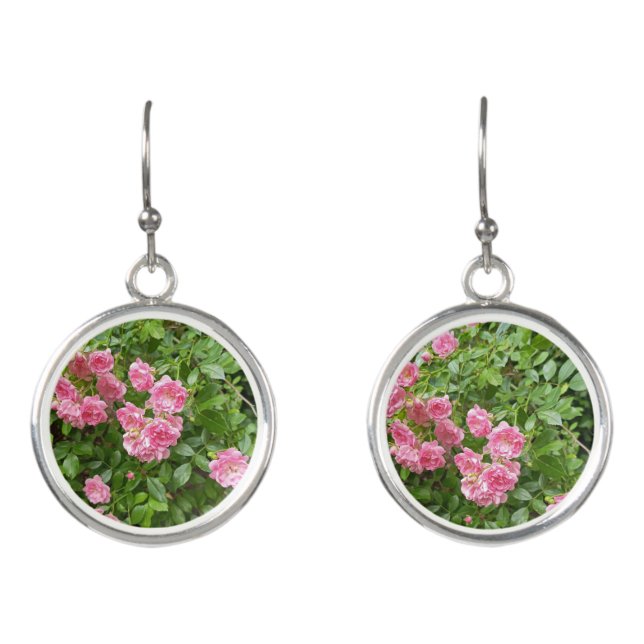 Pink Hydrangea Flower Drop Earrings (Front)