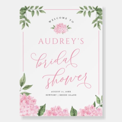 Pink Hydrangea Flower Personalized Bridal Shower Foam Board