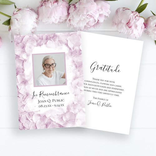 Pink Hydrangea Flower Watercolor Funeral Sympathy Thank You Card