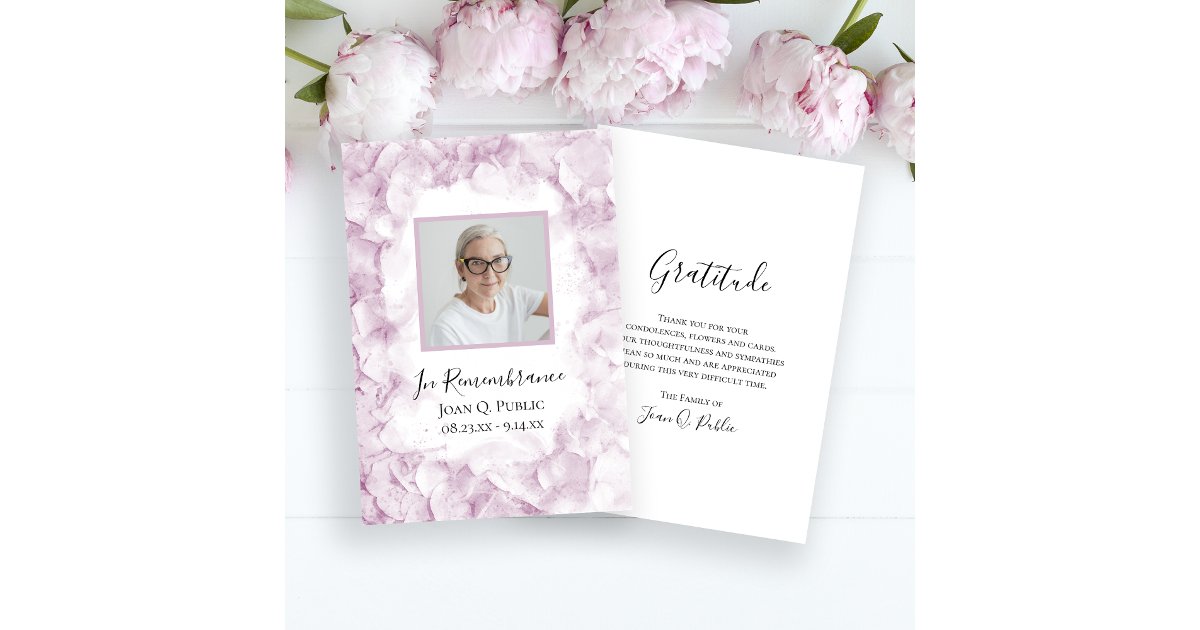 Pink Hydrangea Flower Watercolor Funeral Sympathy Thank You Card | Zazzle