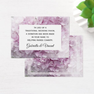 Pink Hydrangea Flower Wedding Charity Favor Card