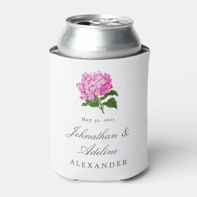 Pink Hydrangea Flower Wedding Favor Can Cooler (Can Front)