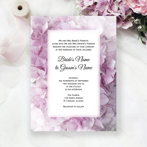 Pink Hydrangea Flower Wedding Invitation
