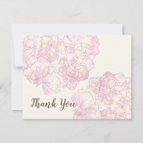 Pink Hydrangea Flowers Art Thank You Blank Note  Invitation