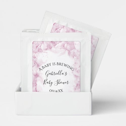 Pink Hydrangea Flowers Baby is Brewing Shower Tea Bag Drink Mix