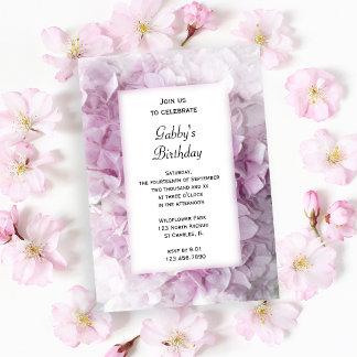 Pink Hydrangea Flowers Birthday Party Invitation