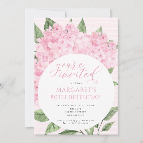 Pink Hydrangea Flowers Circle Frame Birthday Party Invitation