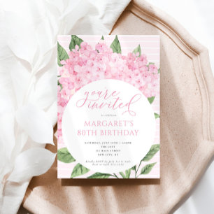 Pink Hydrangea Flowers Circle Frame Birthday Party Invitation