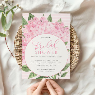 Pink Hydrangea Flowers Circle Frame Bridal Shower Invitation