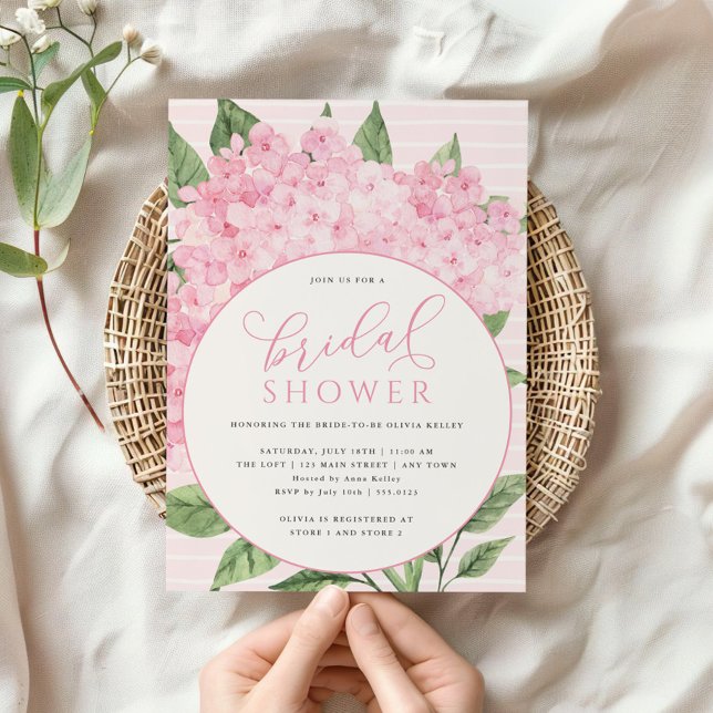 Pink Hydrangea Flowers Circle Frame Bridal Shower Invitation (Creator Uploaded)
