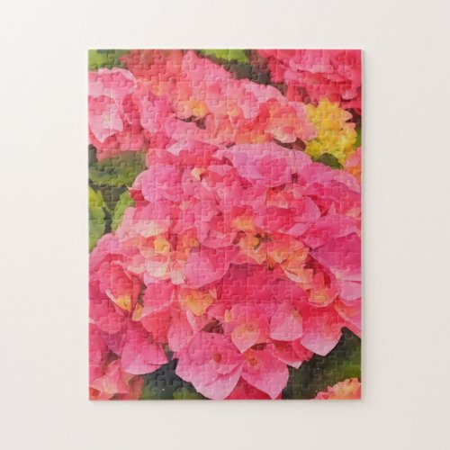 Pink Hydrangea Flowers Floral Watercolor Style Art Jigsaw Puzzle