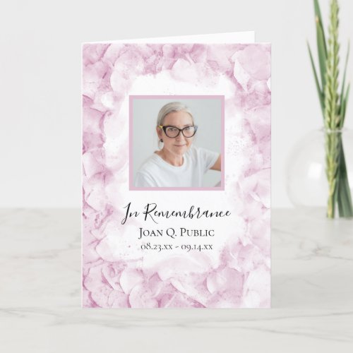 Pink Hydrangea Flowers Funeral Service Folded Program