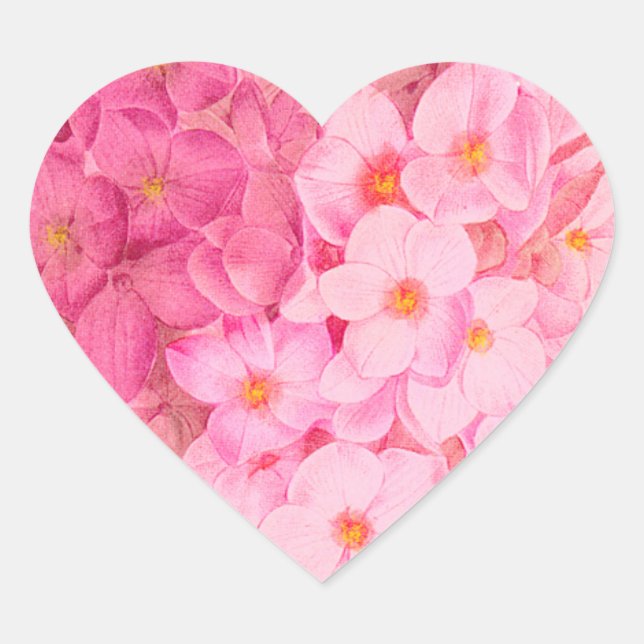 Pink Hydrangea Flowers Heart Stickers (Front)
