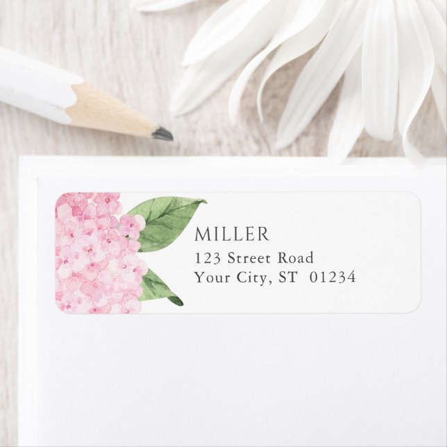 Pink Hydrangea Flowers Personalized Address Label (Insitu)