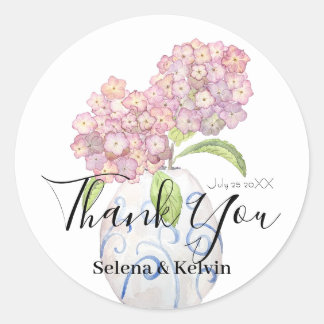 pink hydrangea flowers round sticker