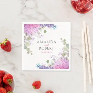 Pink Hydrangea Flowers Watercolor Elegant Wedding Napkins