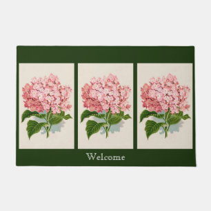 Pink Hydrangea Flowers Welcome Pick Color or Words Doormat